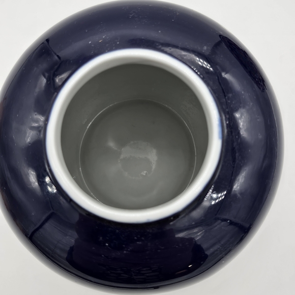 Asian Cobalt Blue Enamel Vase Ginger Jar Turtledove Japan - Picture 4 of 5